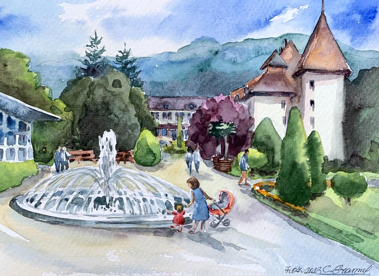 Watercolor painting Joy at the fountain Svetlana Gramm