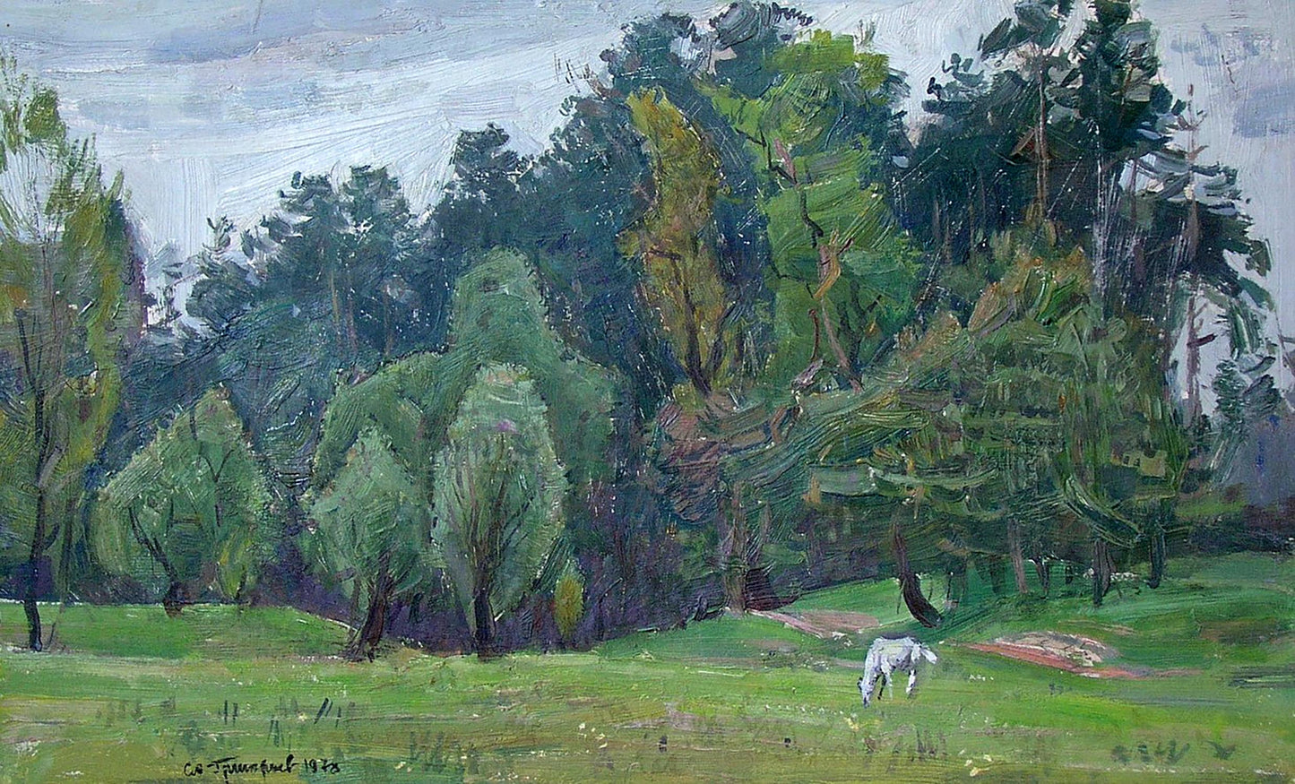 Oil painting White horse Serhii Hryhoriev