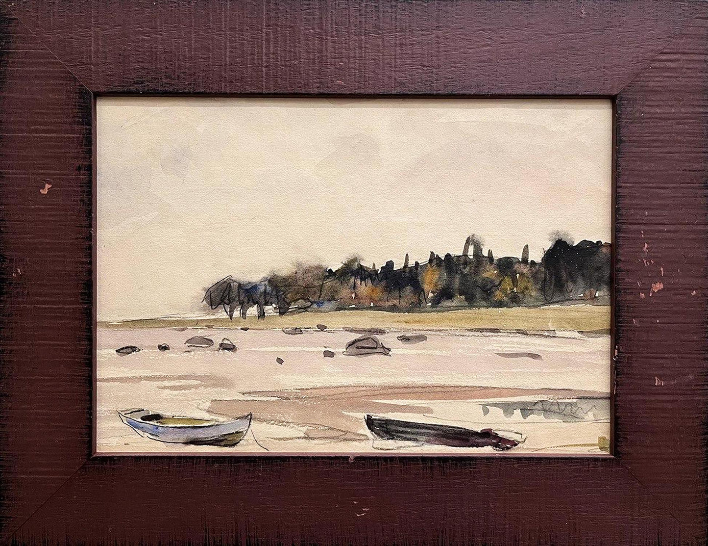 Gouache painting Boats on the shore Unknown artist