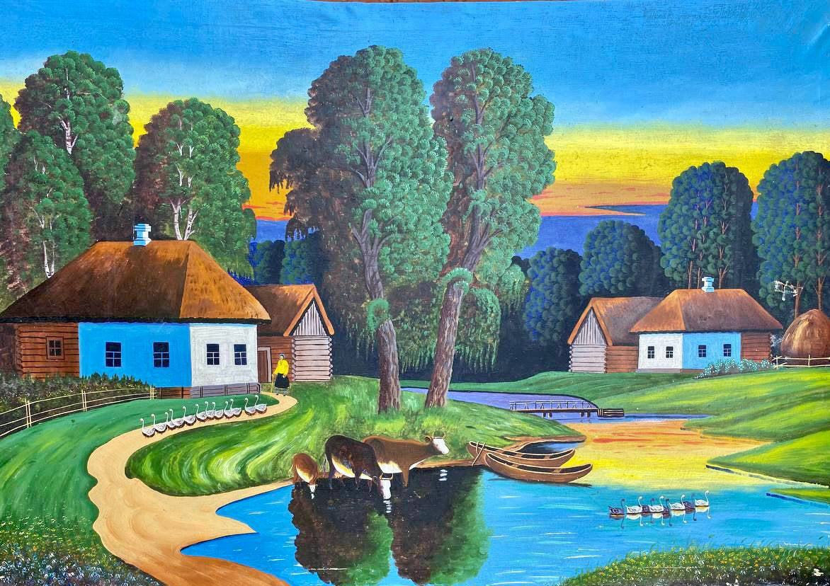 Oil painting Calm village life Unknown artist