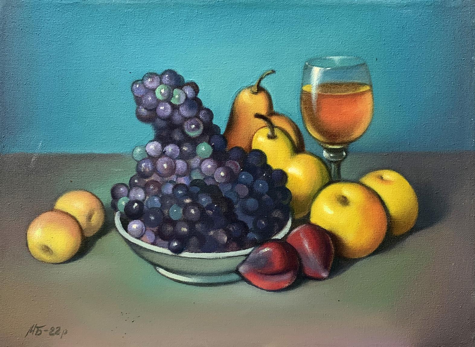 Oil painting A plate of grapes Mykhailo Burdylo