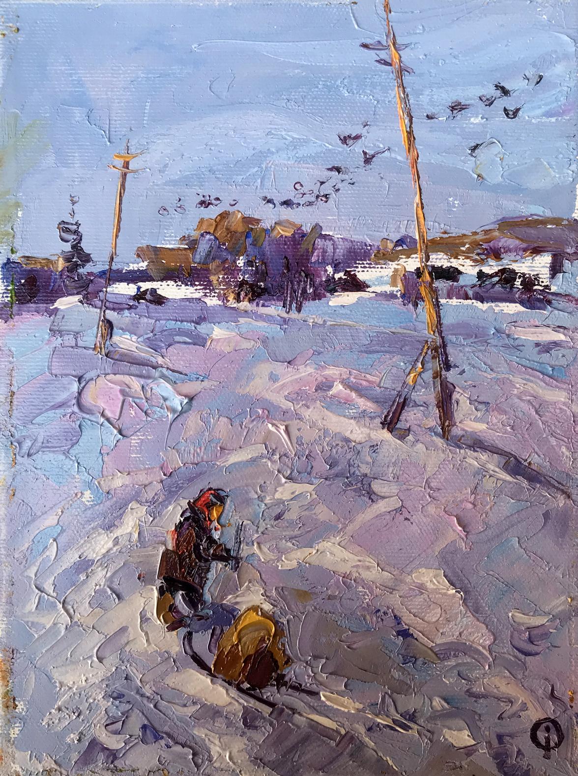 Oil painting Winter road home Oksana Ivanyuk