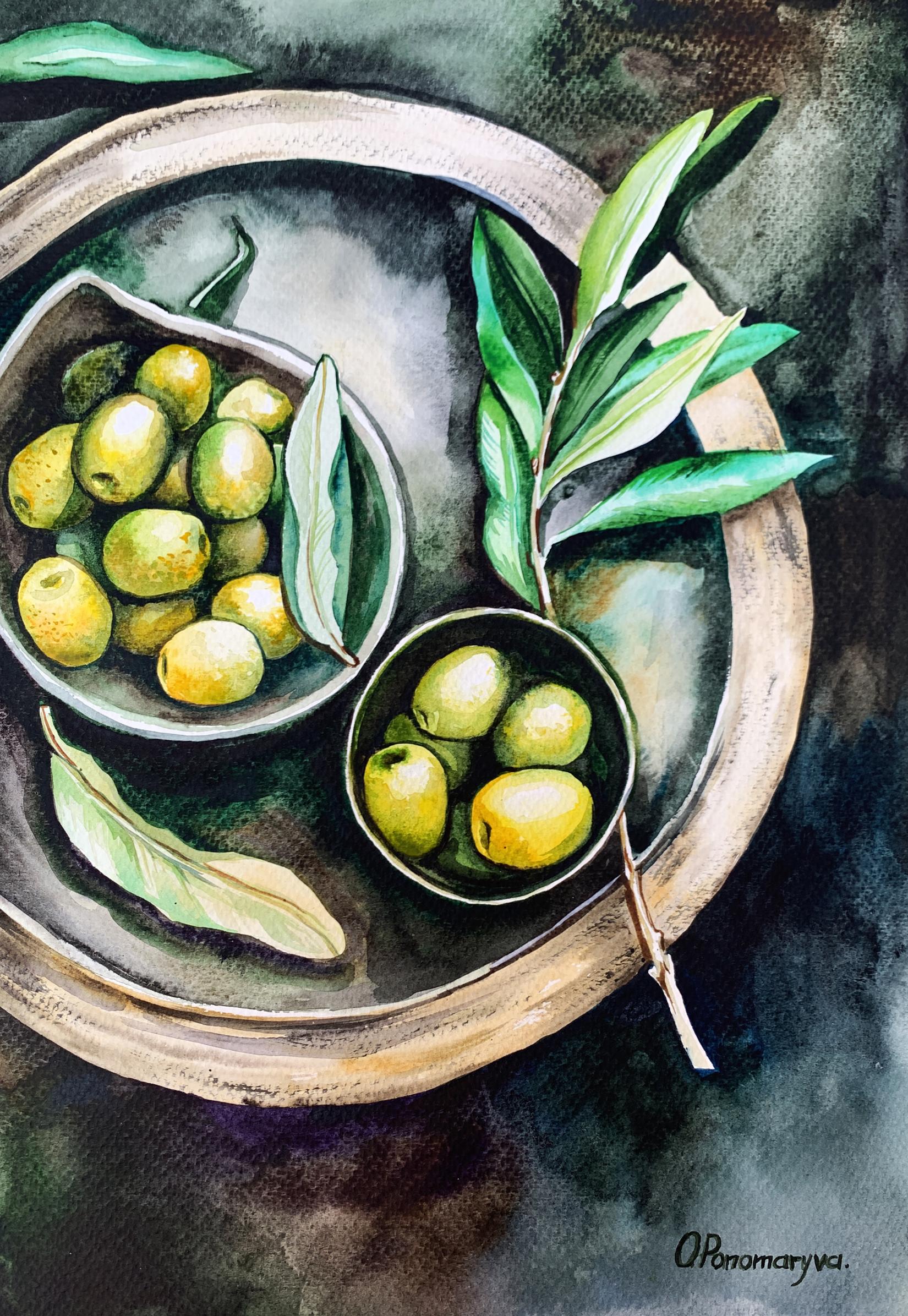 Watercolor painting Olive Olga Ponomaryva