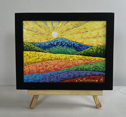 Oil painting Sunset rays over a mountain valley V. Zadorozhnya