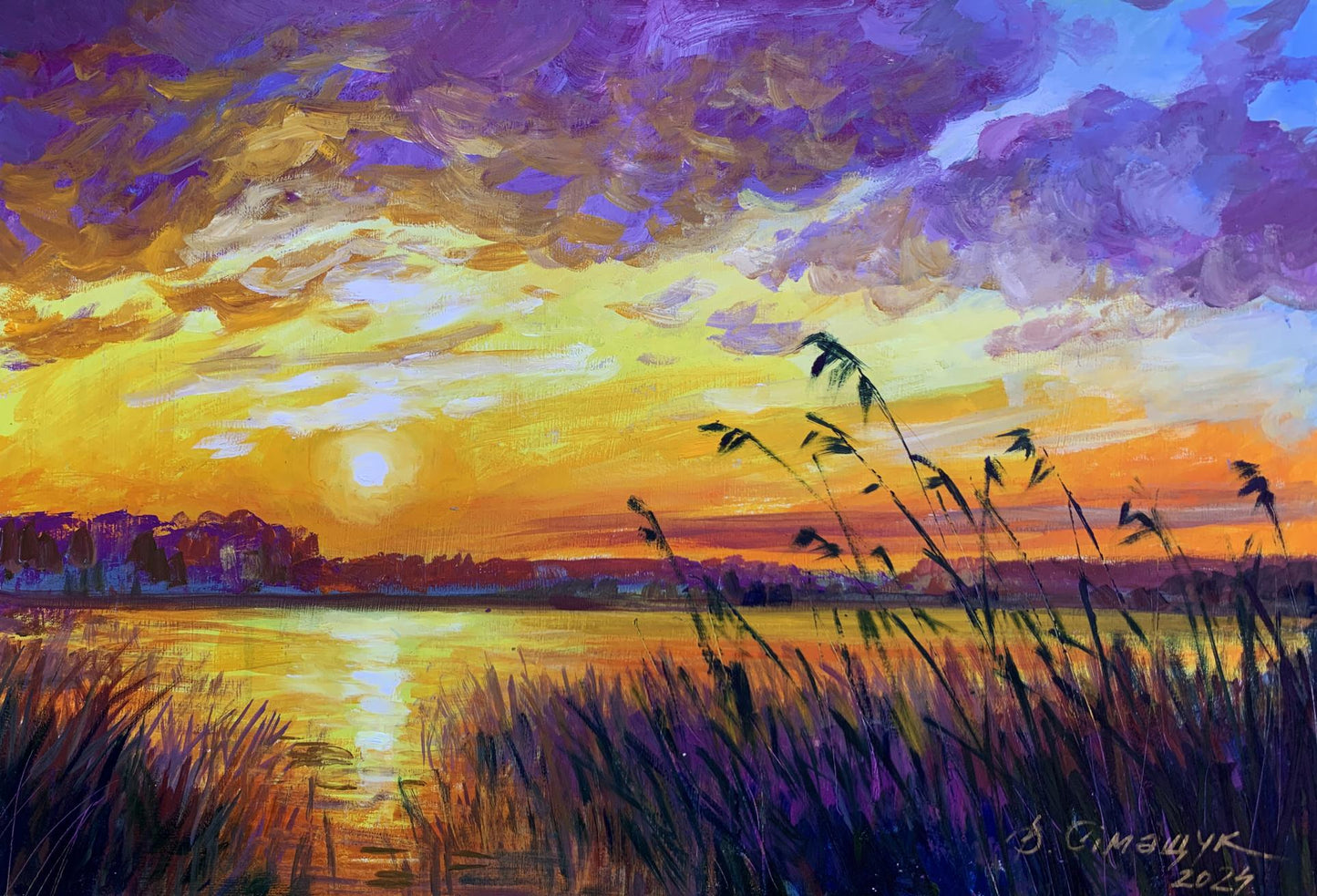 Oil painting Enchanting sunset over the river Valentina Simashchuk