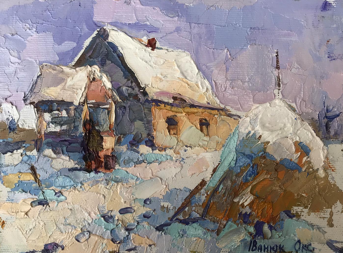 Oil painting Winter day at the well Oksana Ivanyuk