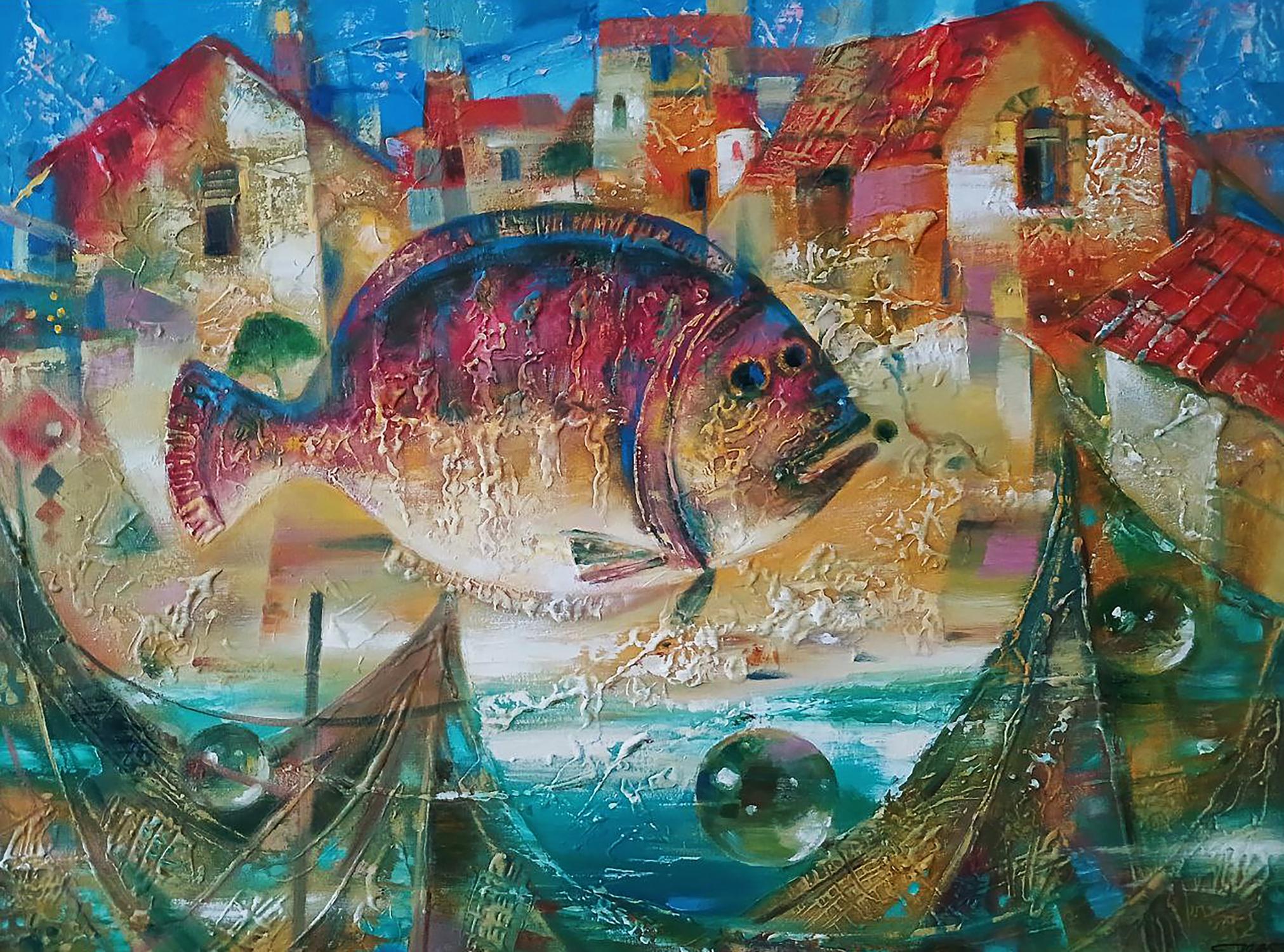 Abstract oil painting Big fish Anatoly Tarabanov