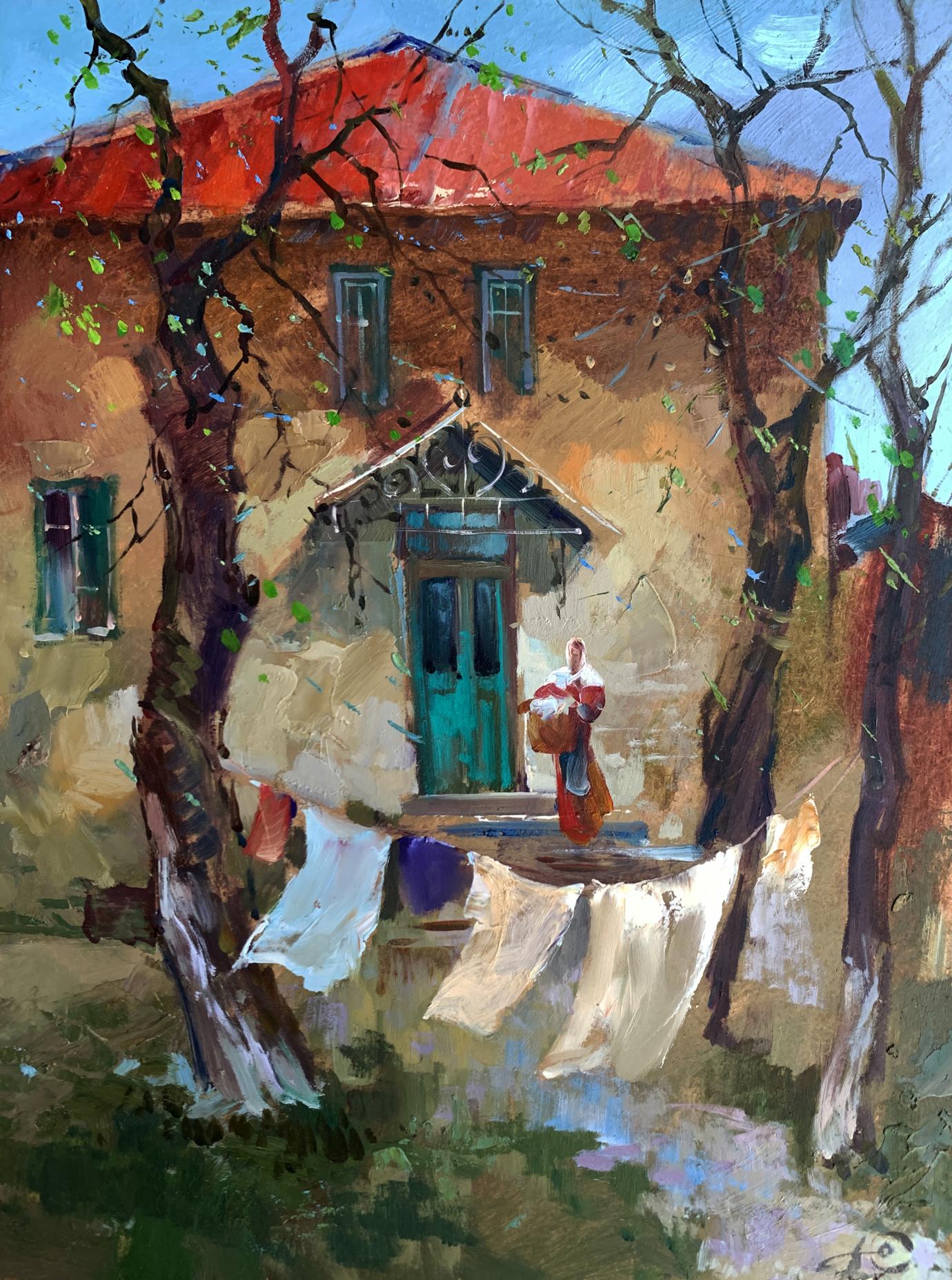 OIl painting A light breeze in the yard Yuriy Suprunchuk