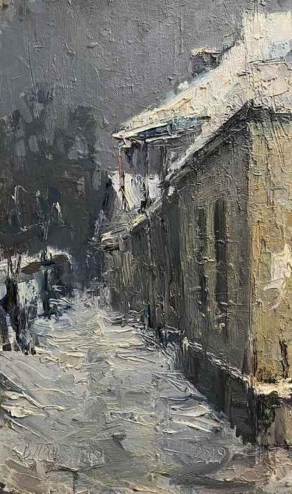 Oil painting Snowy street Volodymyr Pashchenko