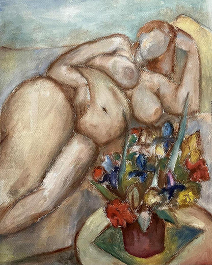 Oil painting Naked with flowers Tatyana Nikolsk