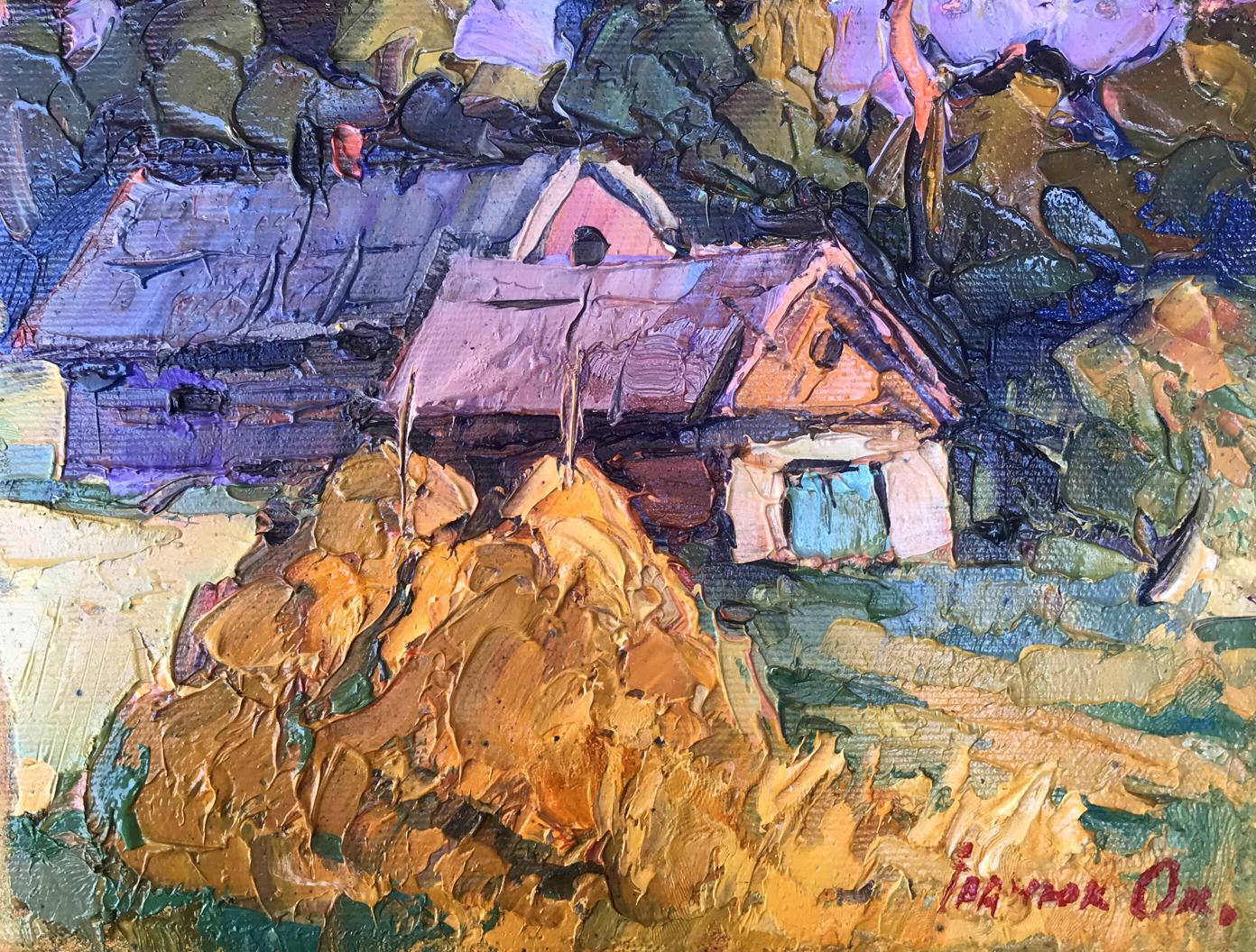Oil painting Barn and haystack Oksana Ivanyuk