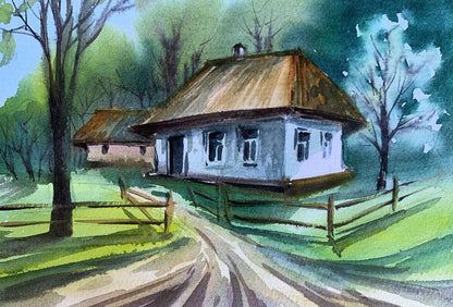 Watercolor painting Road to the village Svetlana Gramm