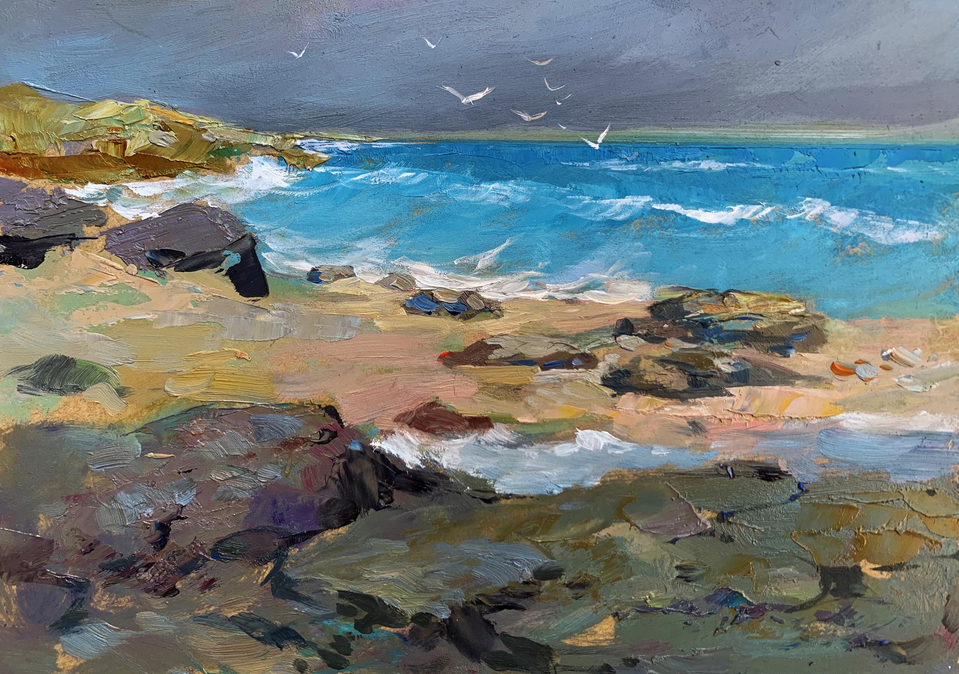 OIl painting White seagulls on the seashore Yuriy Suprunchuk