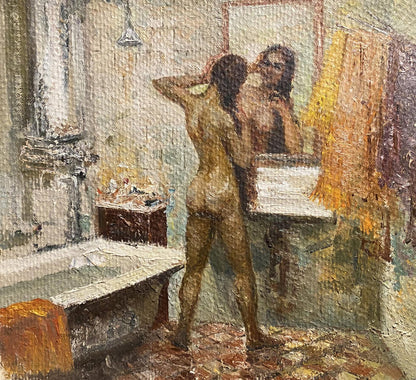 Oil painting Portrait in the bathroom Leonid Stil'