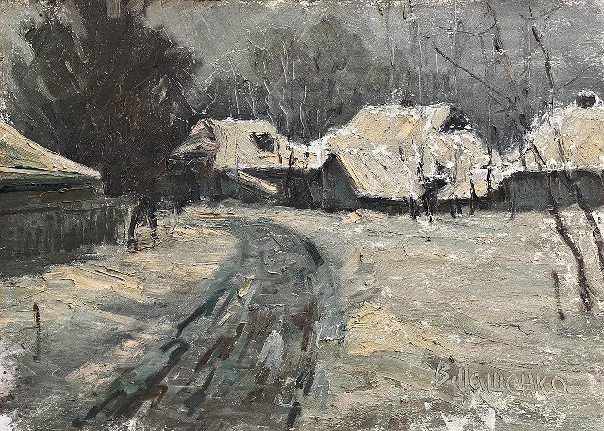 Oil painting Winter in the village Volodymyr Pashchenko