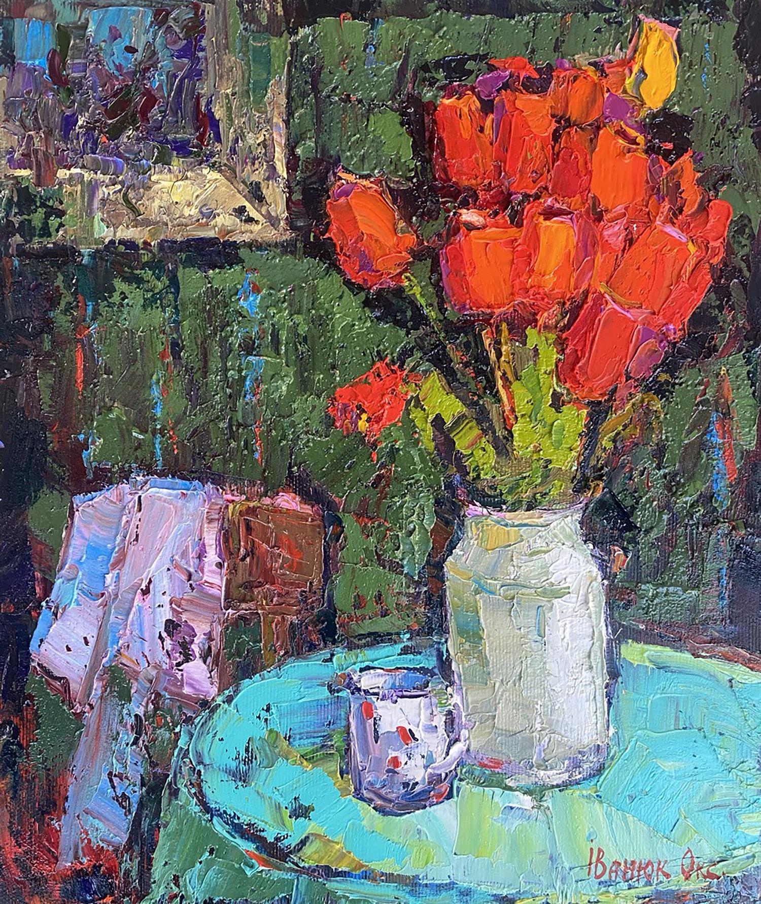 Oil painting Still life with tulips Oksana Kalenyuk