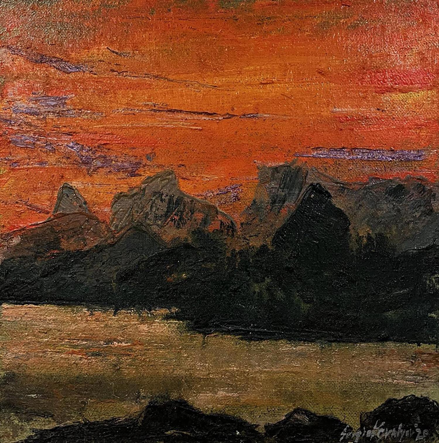 Oil painting Sunset and mountains Serhiy Kovalev