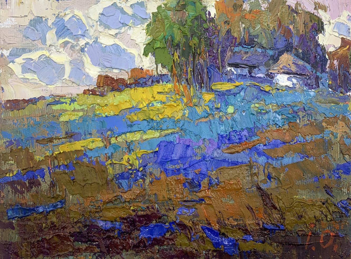 Oil painting Plowed village fields Oksana Ivanyuk