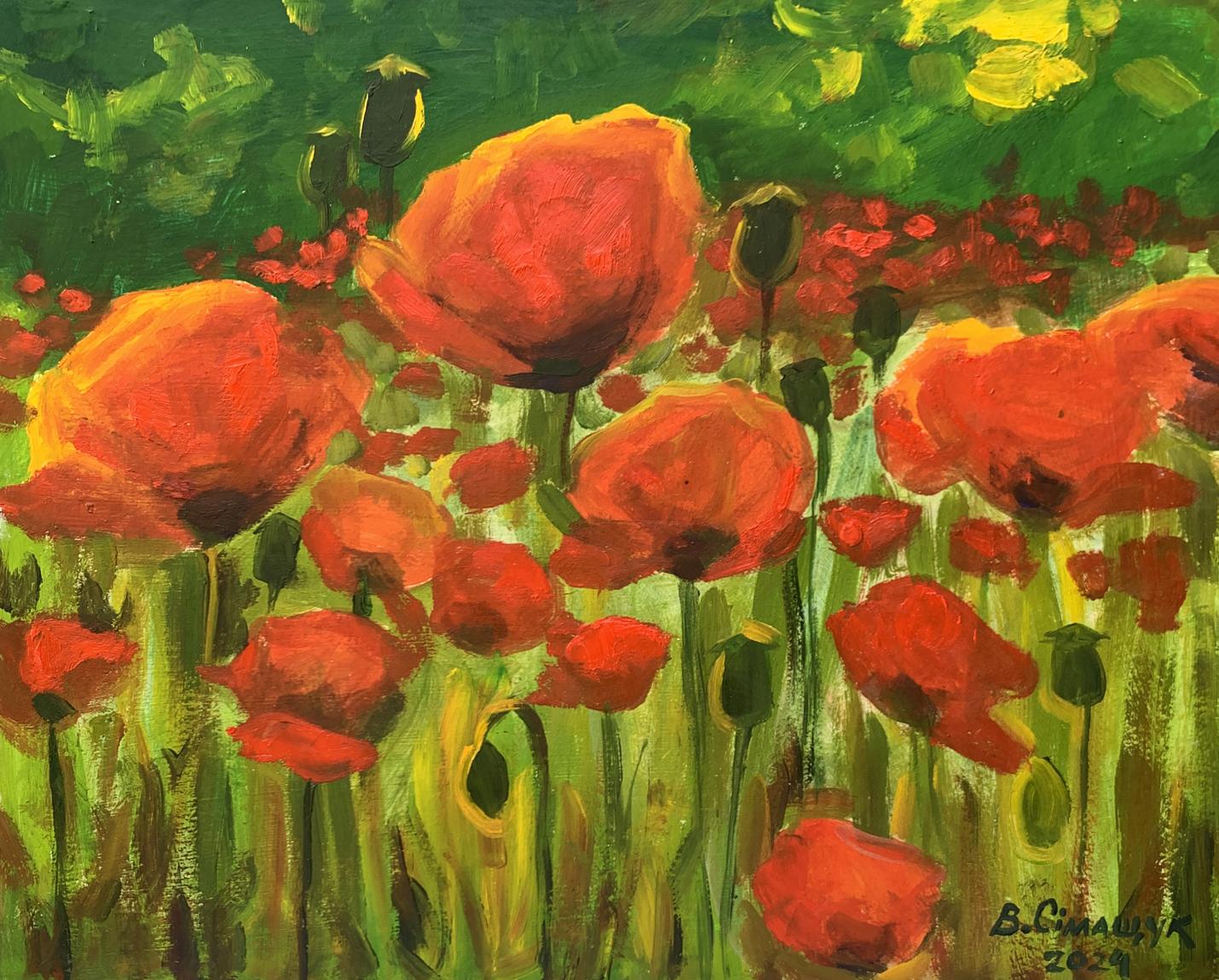 Oil painting Poppies in the field Valentina Simashchuk