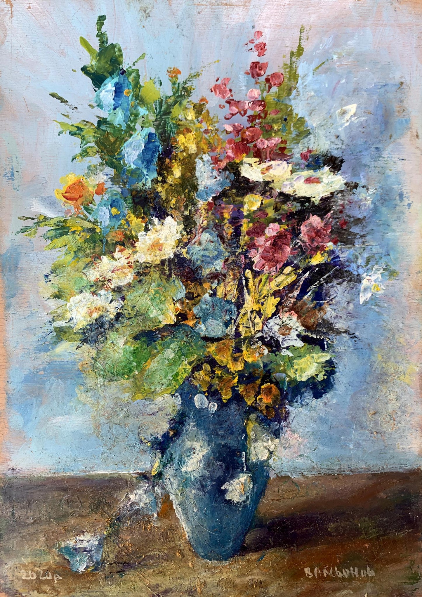 Oil painting Wild flowers in a blue vase Vadim Aksenov