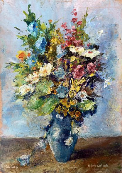 Oil painting Wild flowers in a blue vase Vadim Aksenov