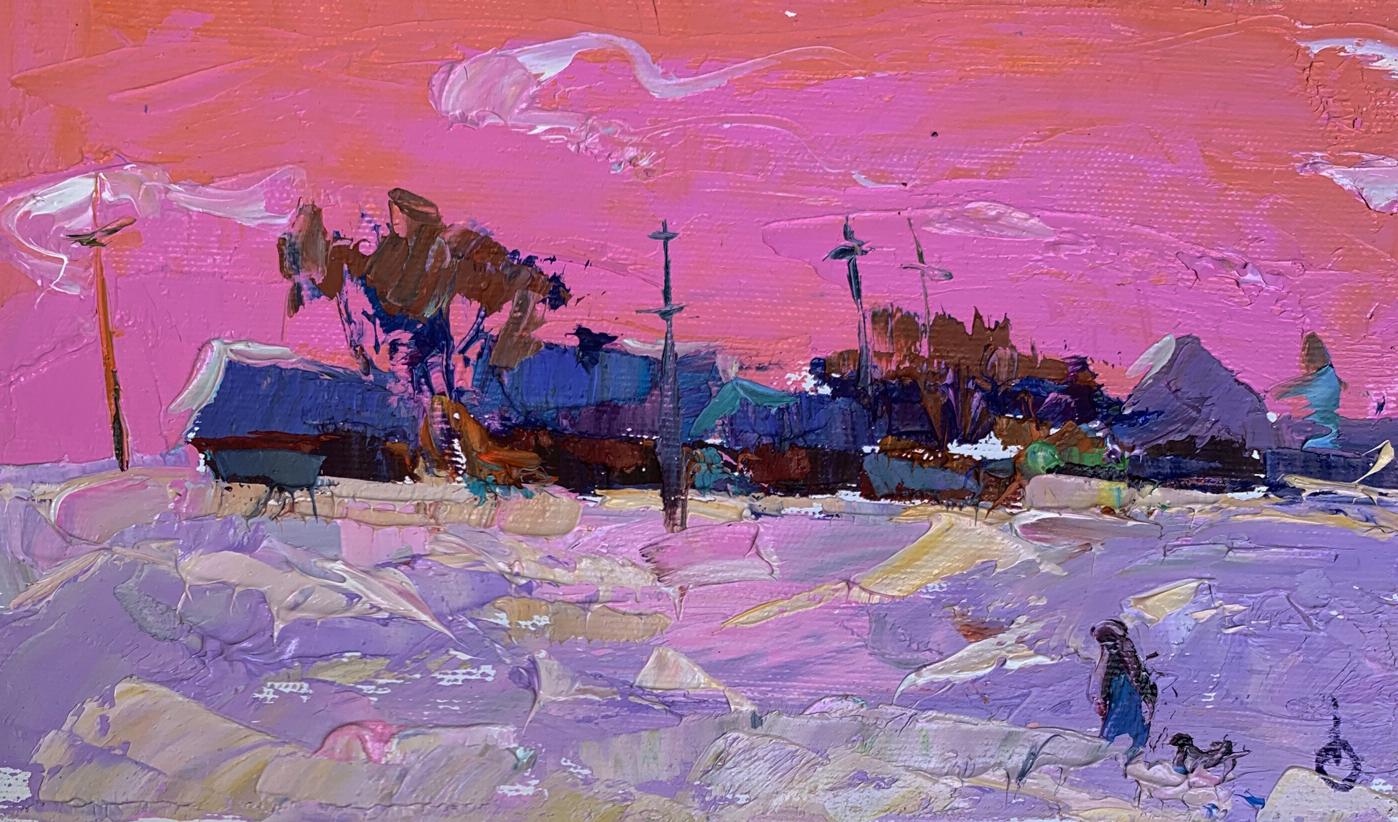 Oil painting It snowed in the evening Oksana Ivanyuk