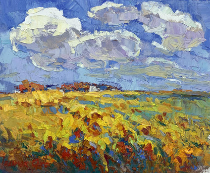 Oil painting Cloudy day in the field Oksana Ivanyuk