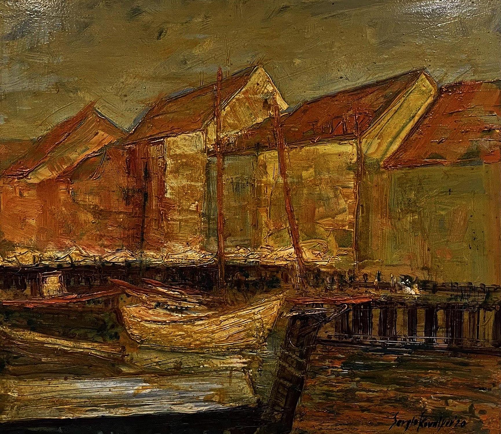 Oil painting City port Serhiy Kovalev