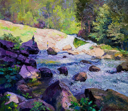 Oil painting Kamianetsky waterfall Boris Serdyuk