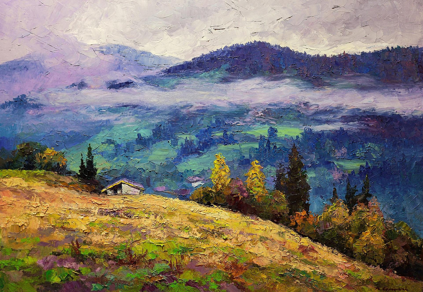 Oil painting Morning in the mountains Boris Serdyuk