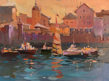 OIl painting Evening at the yacht club Yuriy Suprunchuk