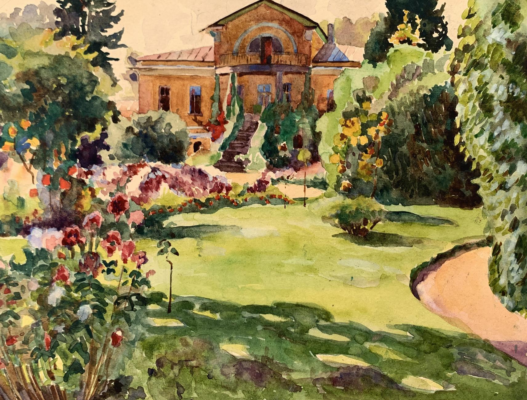 Watercolor painting Penthouse Garden Unknown artist