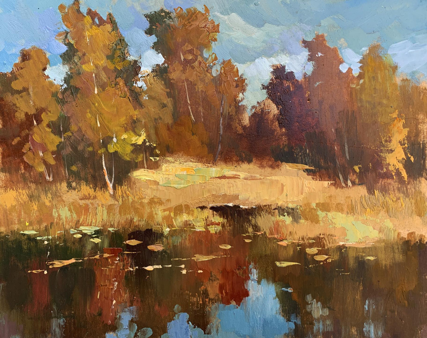 OIl painting Golden autumn and gentle river Yuriy Suprunchuk