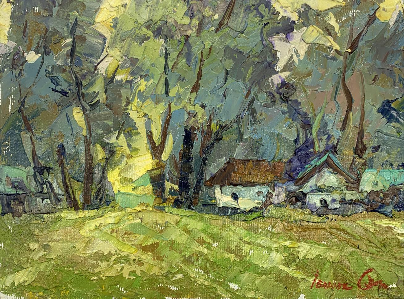 Oil painting Outskirts of the village near the forest Alex Ivanyuk