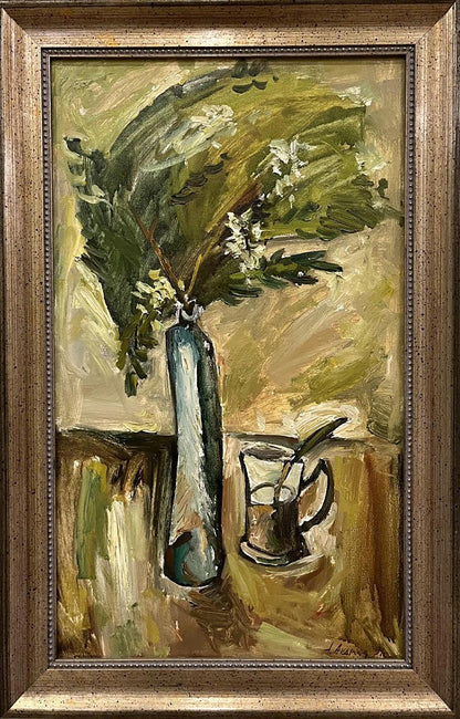 Oil painting Still life with an acacia branch Oleksandr Andreev