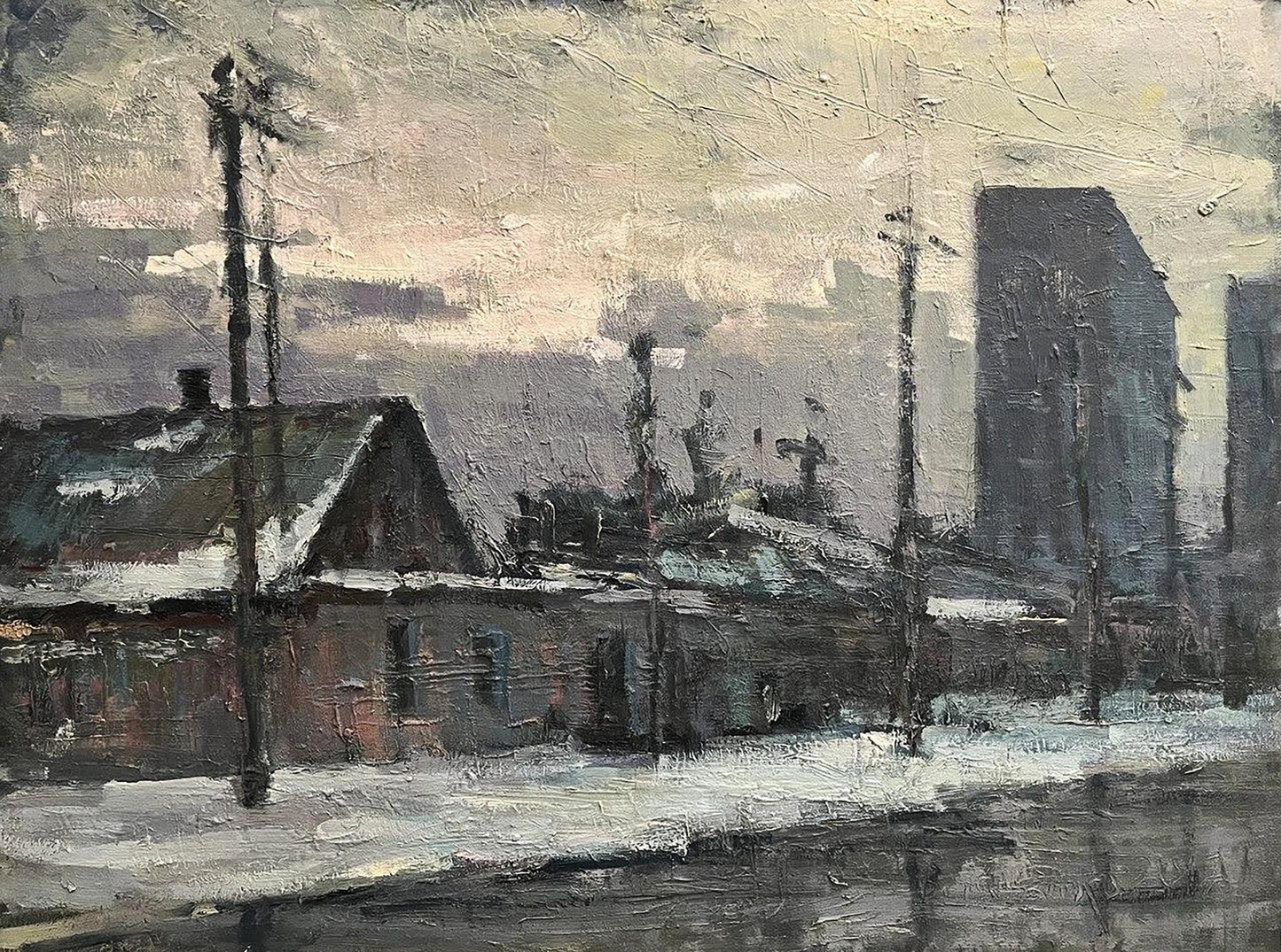 Oil painting Snowy street Volodymyr Pashchenko