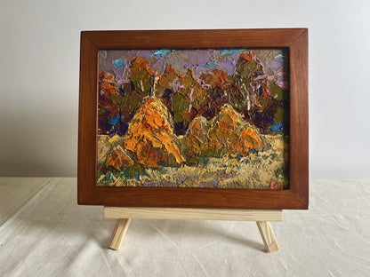 Oil painting Haystacks in the field Oleksiy Ivanyuk