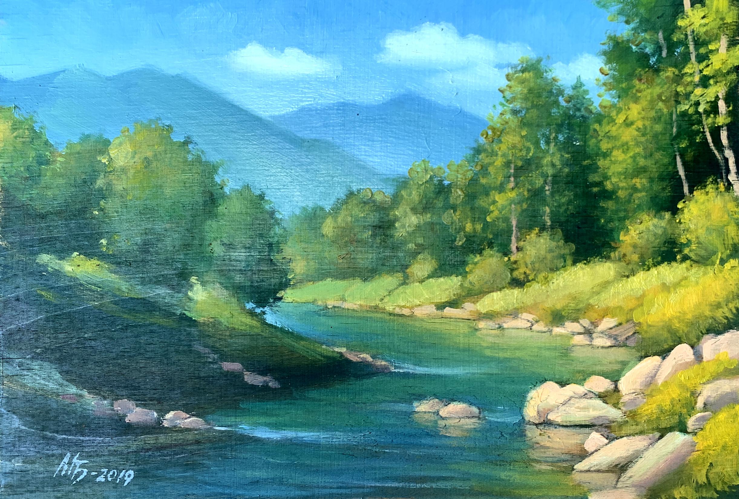 Oil painting Mountain river Mykhailo Burdylo