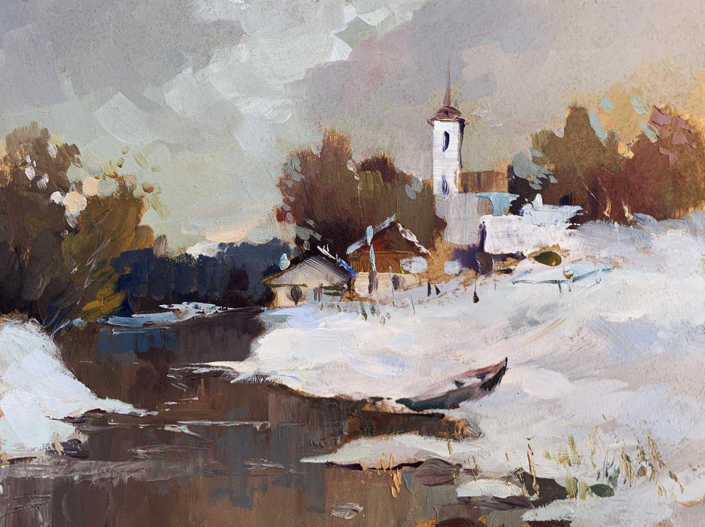 OIl painting Winter evening Yuriy Suprunchuk