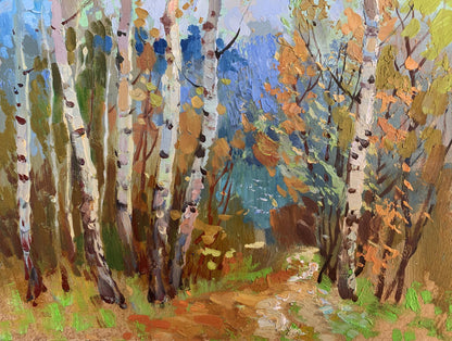 OIl painting Autumn birch grove Yuriy Suprunchuk