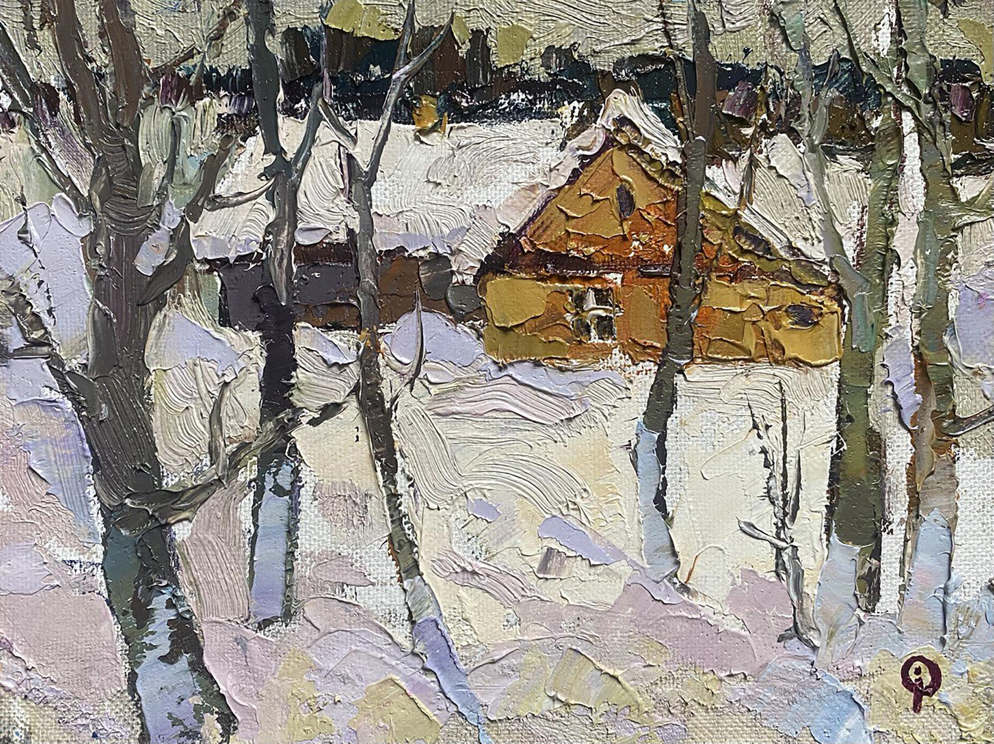 Oil painting house in forest 