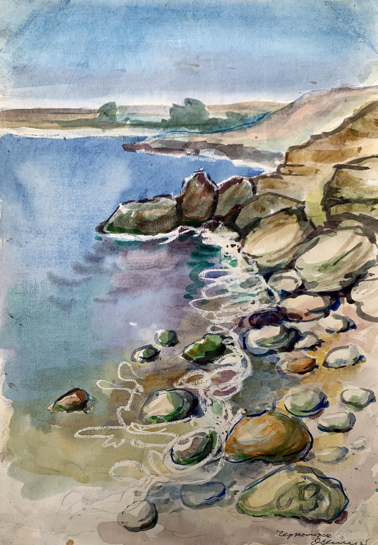 Watercolor painting On the seashore Unknown artist