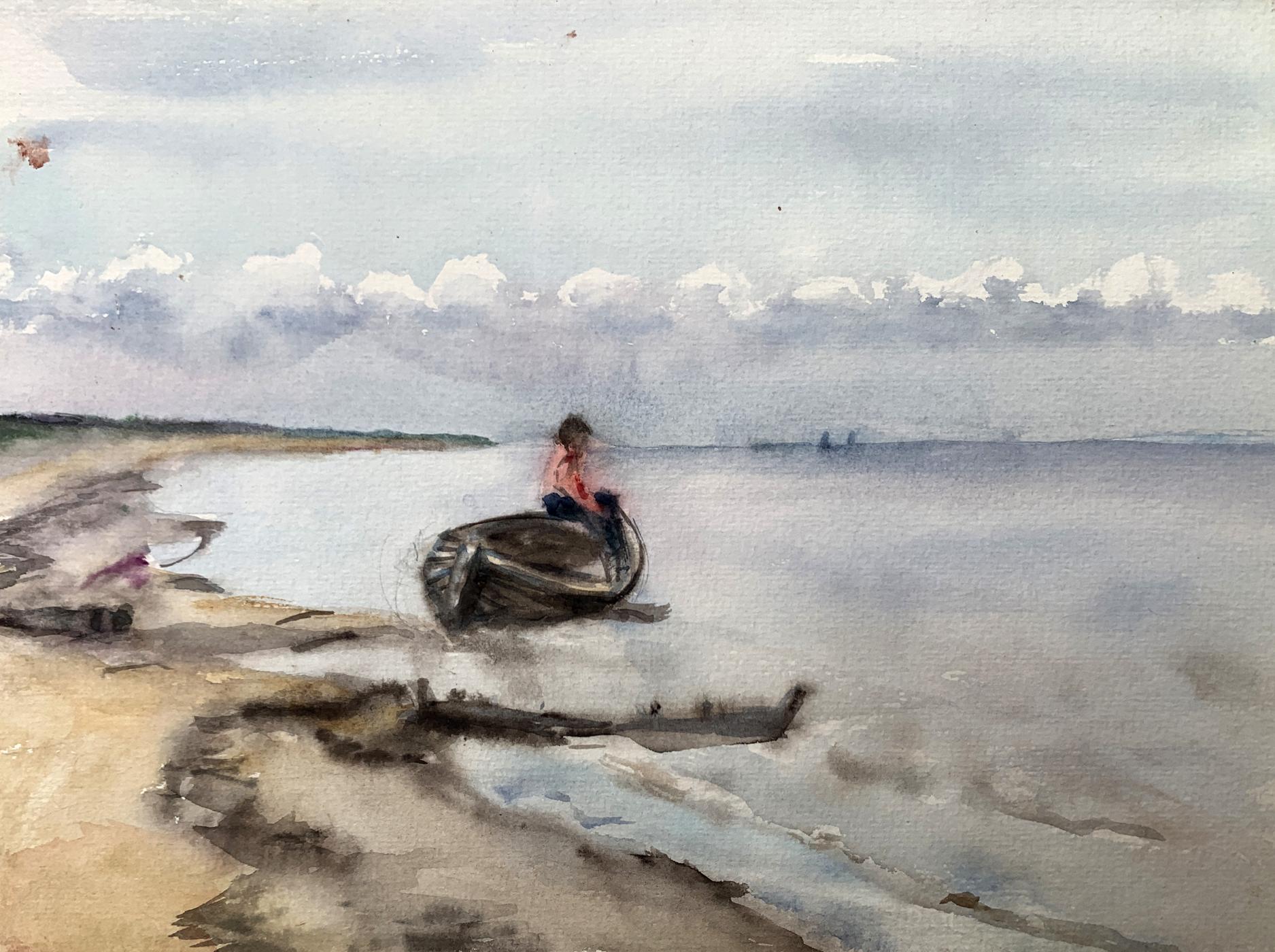 Watercolor painting Waiting for a man Unknown artist