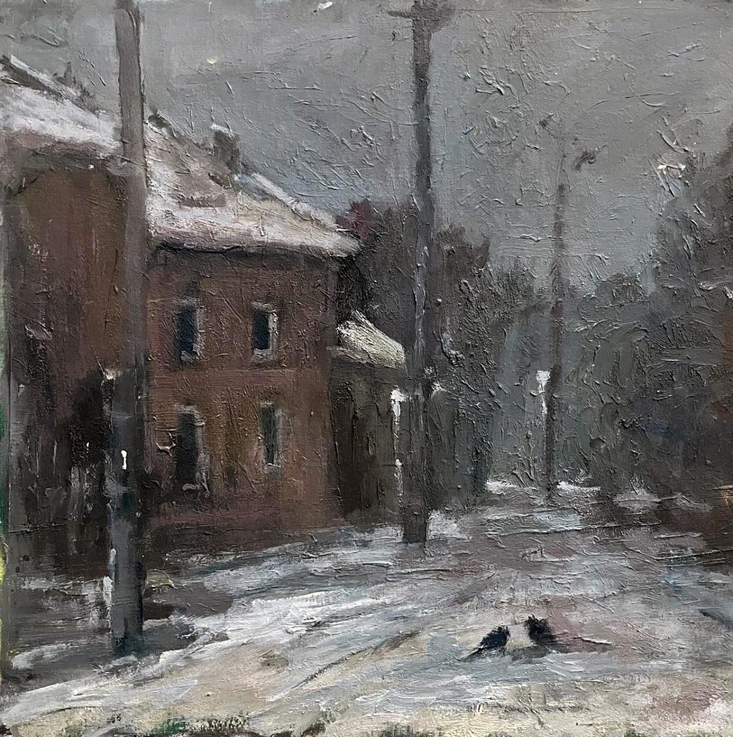 Oil painting Winter on the city streets Volodymyr Pashchenko