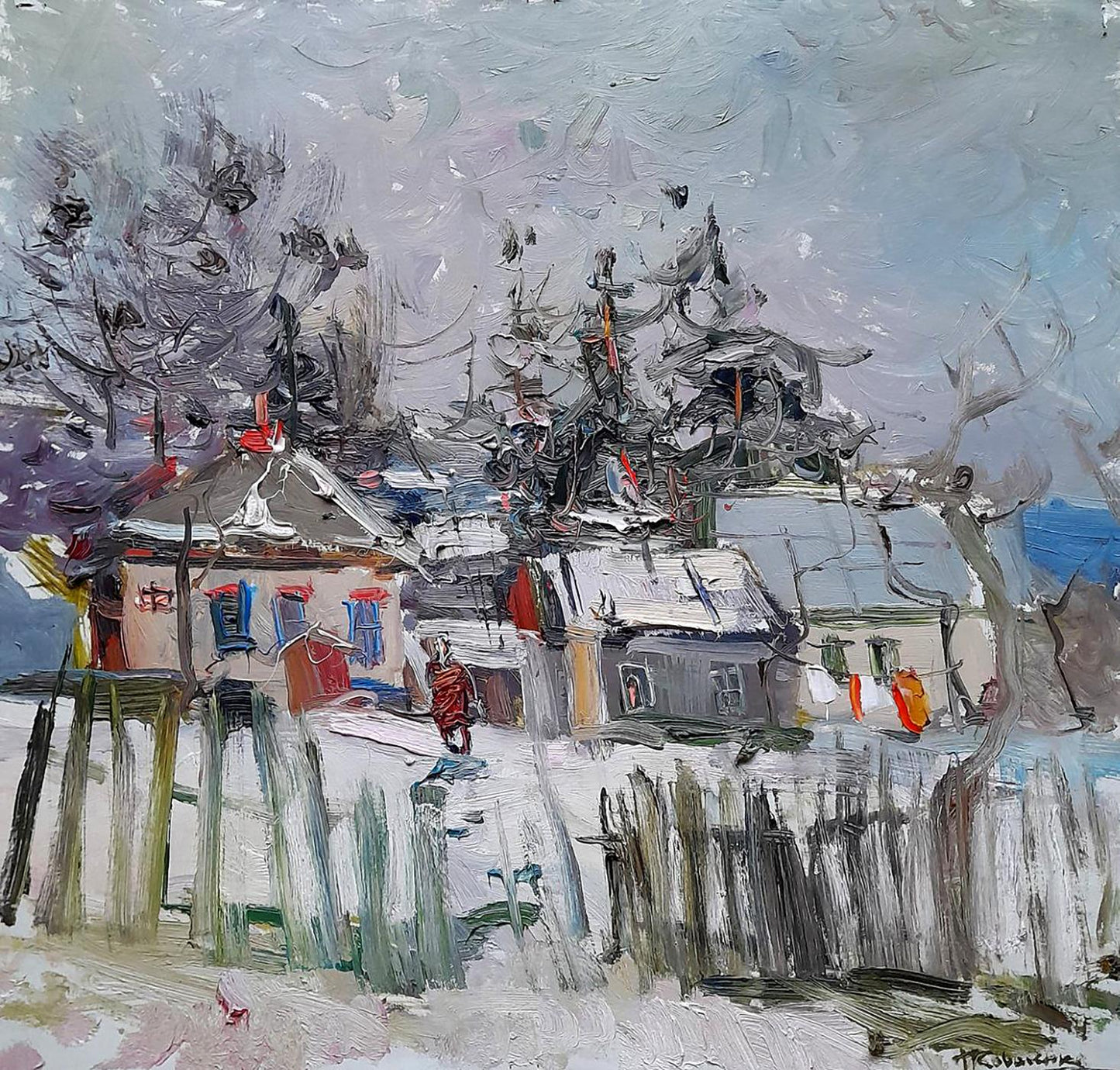 Oi painting Along the snowy streets of the city Ivan Kovalenko