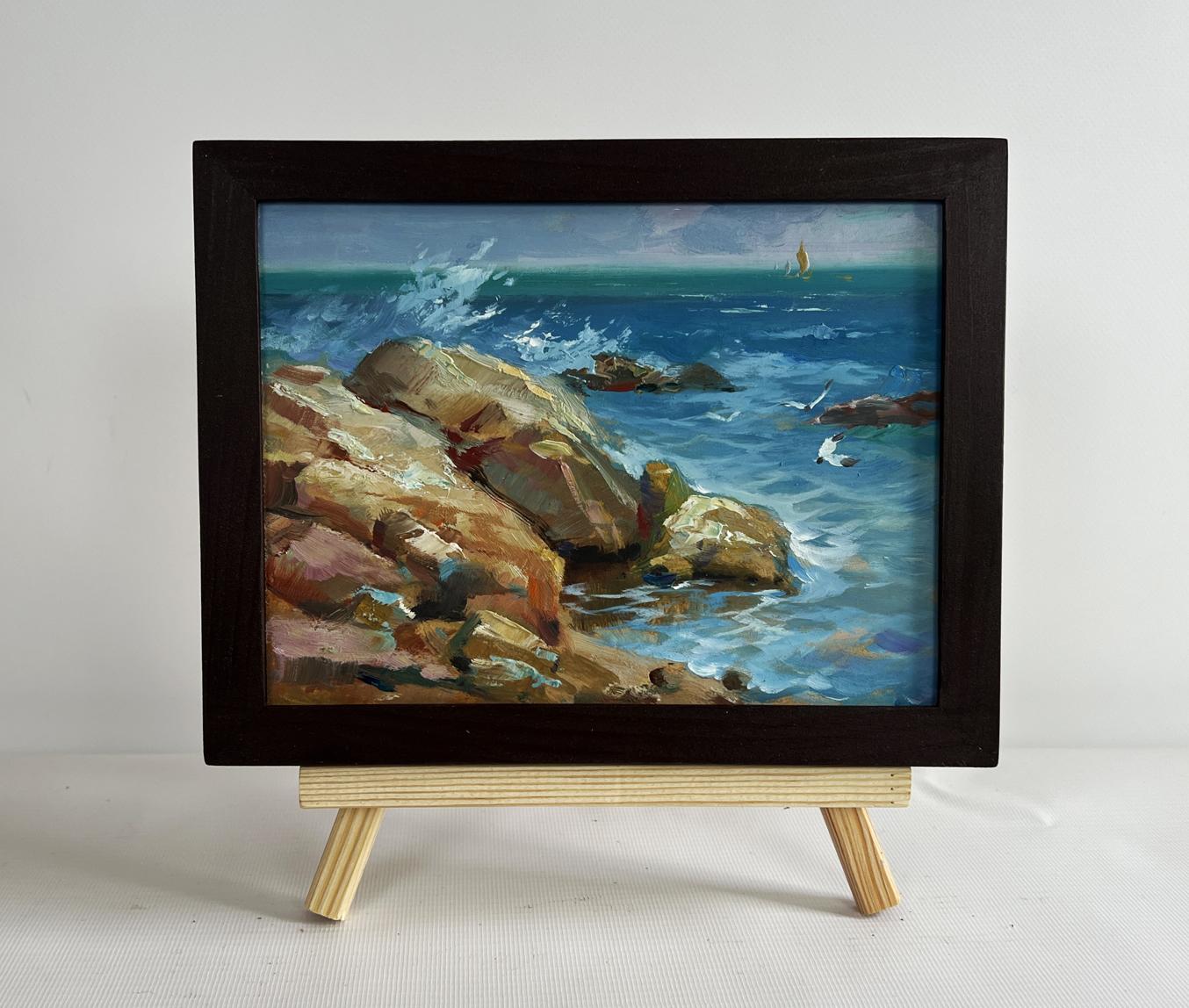 Oil painting Sailboats on the sea horizon Yuriy Suprunchuk