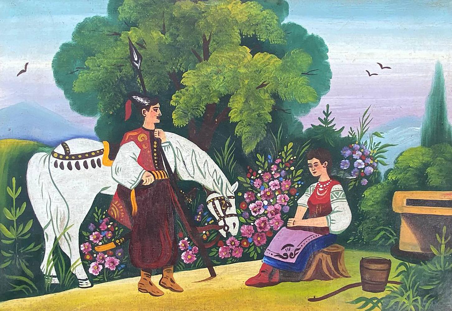 Oil painting The Cossack is going on a camping trip, and the girl is sad Unknown artist