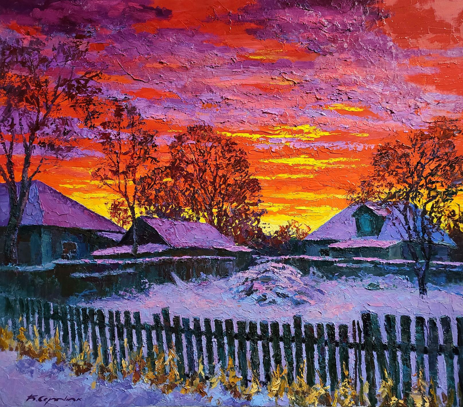 Oil painting Winter evening Boris Serdyuk