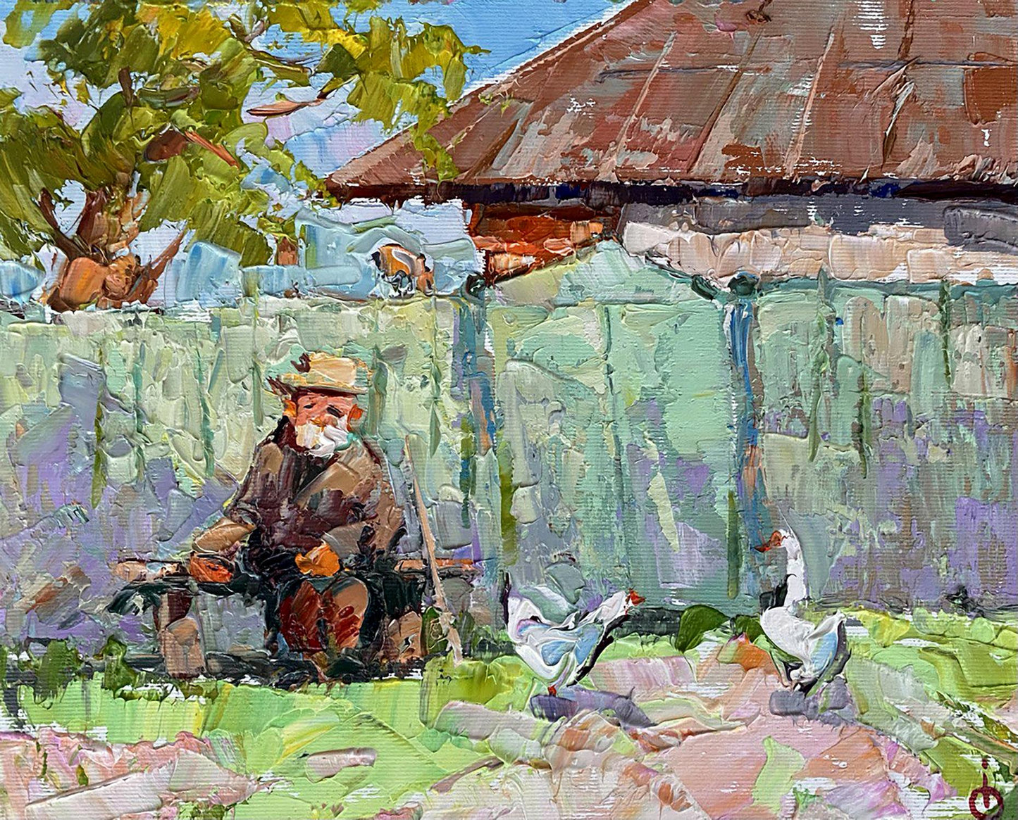 Oil painting Spring Village landscape 