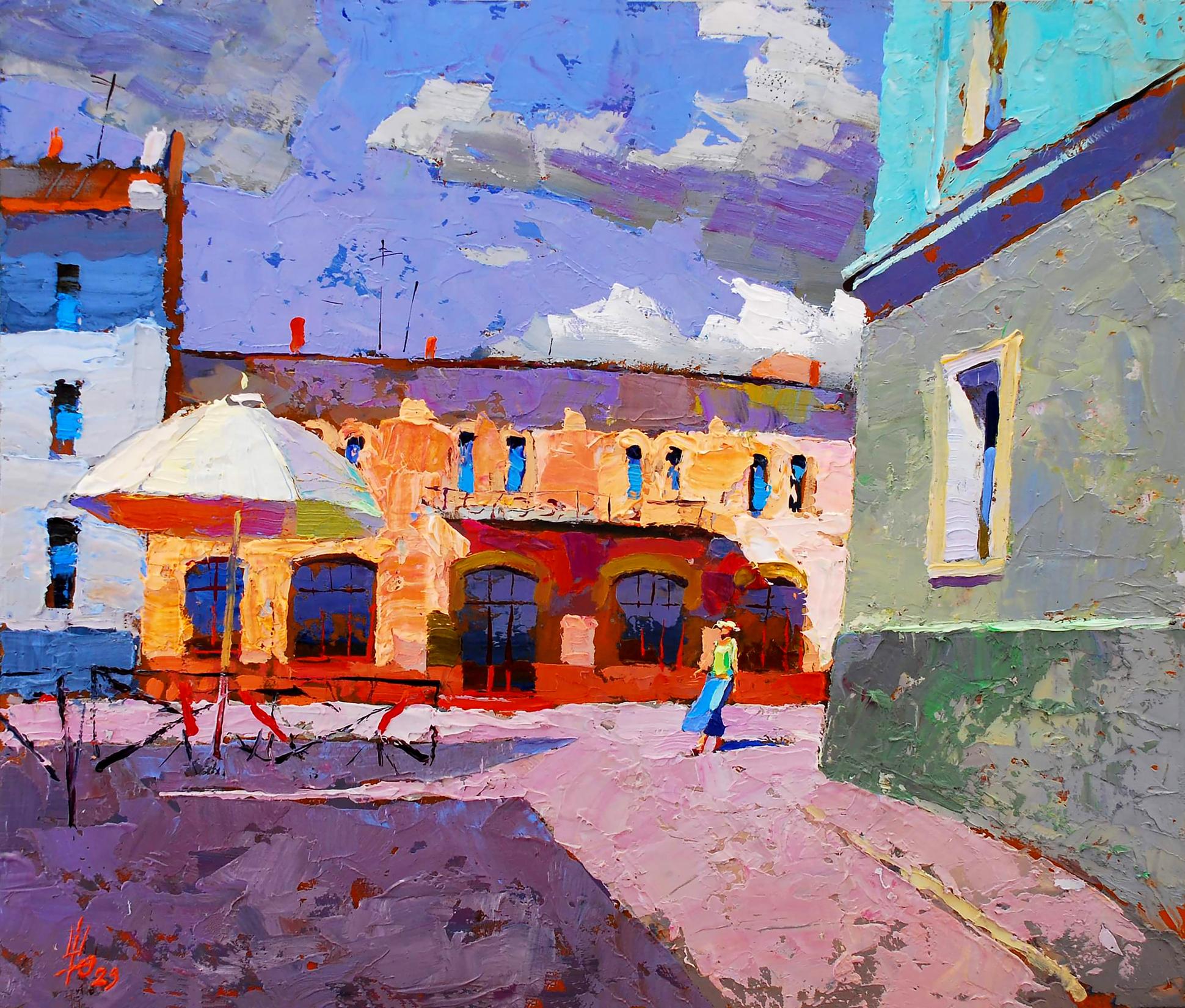 Oil painting At noon in the city center Egor Shvachunov